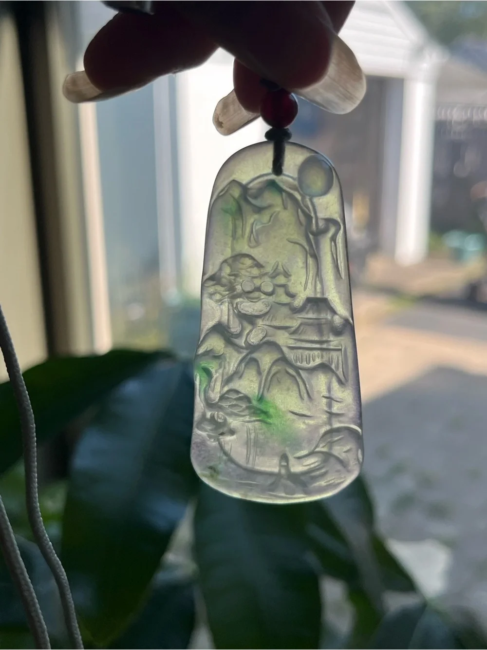 Carved Jadeite Jade Landscape Pendant / Necklace